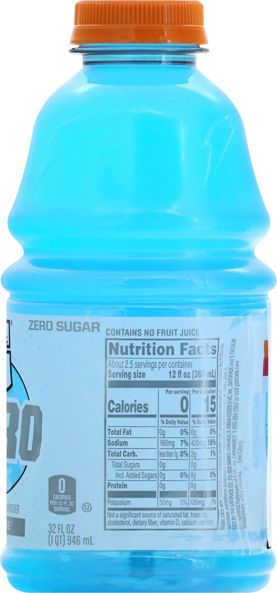slide 8 of 12, Gatorade Zero Zero Sugar Cool Blue Thirst Quencher 32 fl oz, 32 fl oz