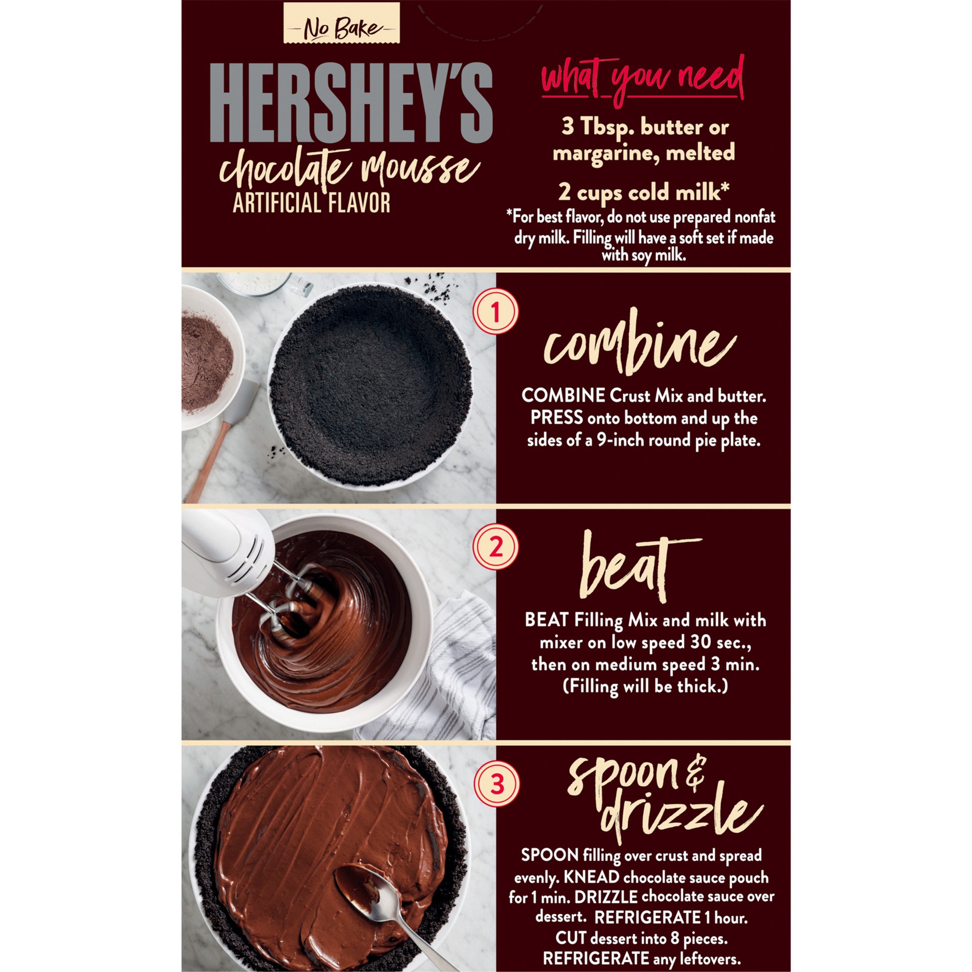 slide 2 of 5, Hershey's No Bake Chocolate Mousse Dessert Kit with Filling Mix, Cust Mix & Fudge Topping, 12.7 oz Box, 12.7 oz