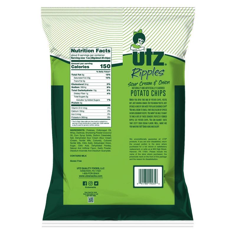 slide 2 of 4, Utz Family Size Ripples Sour Cream & Onion Potato Chips 9 oz, 9 oz