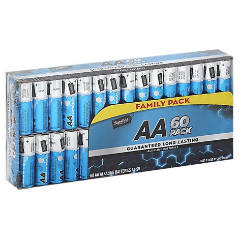 slide 1 of 1, Signature Select/Home Batteries Alkaline Aa Guaranteed Long Lasting Family Pack, 60 ct