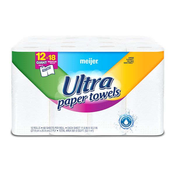 slide 1 of 1, Meijer Ultra Full Sheet Paper Towels, White, 12 Giant Rolls, 12 ct