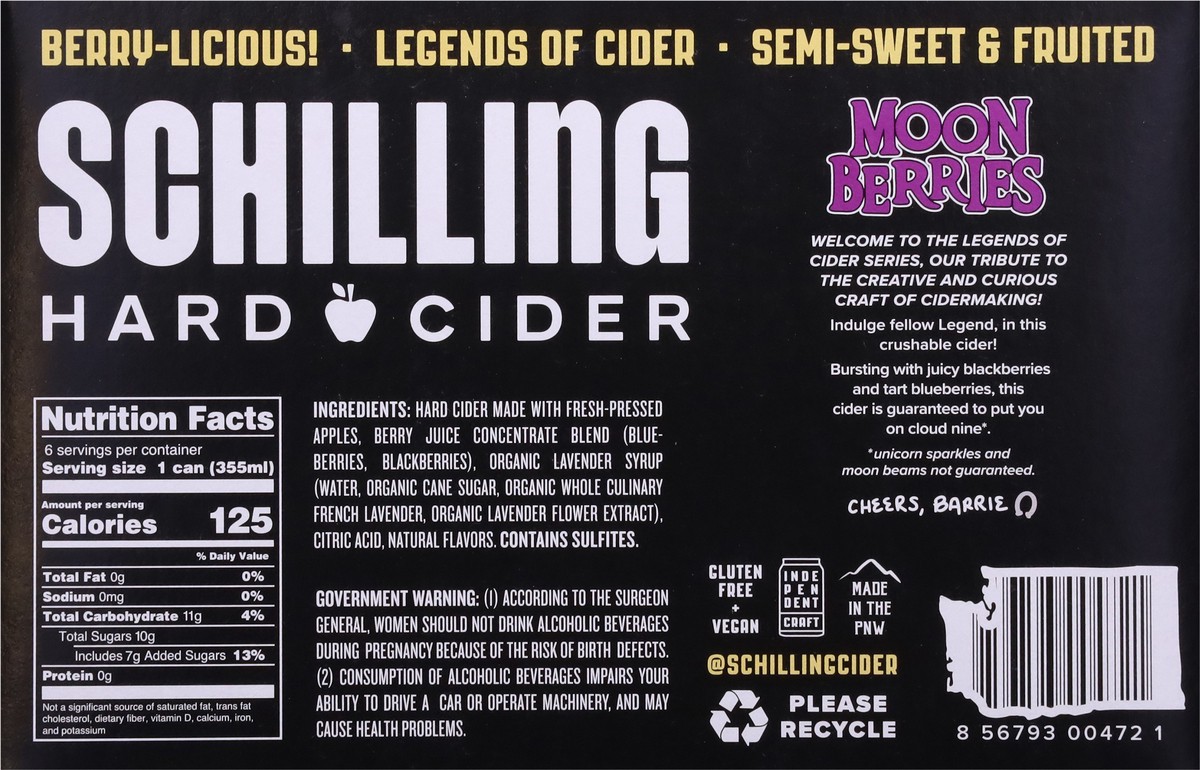 slide 3 of 13, Schilling Moon Berries Hard Cider 6 - 12 fl oz Cans, 6 ct
