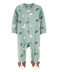 Carter's Carters Dog Print 2-Way Zip Cotton Sleep & Play Pajamas - Green Green 6M