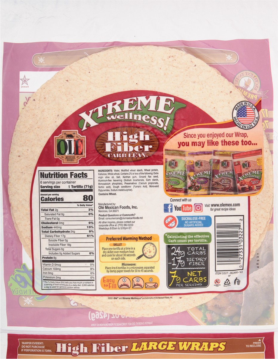 slide 5 of 9, Olé Mexican Foods Olé Xtreme Wellness High Fiber, 10" Tortillas, Keto Friendly, 15 oz