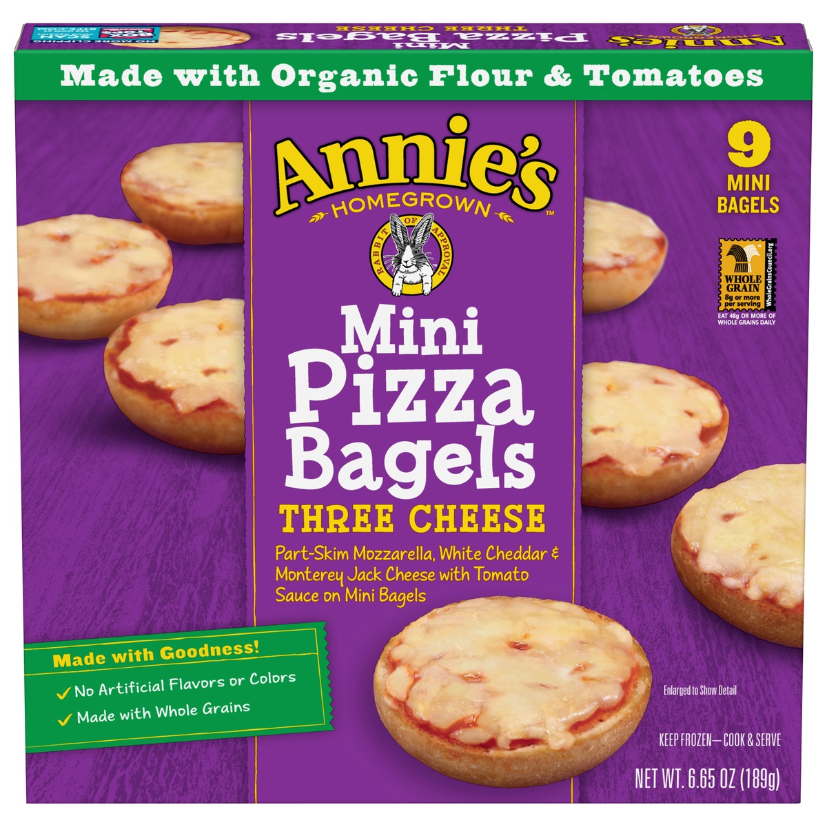 slide 1 of 1, Annie's Three Cheese Mini Frozen Pizza Bagels, 6.65 oz, 9 ct, 6.65 oz