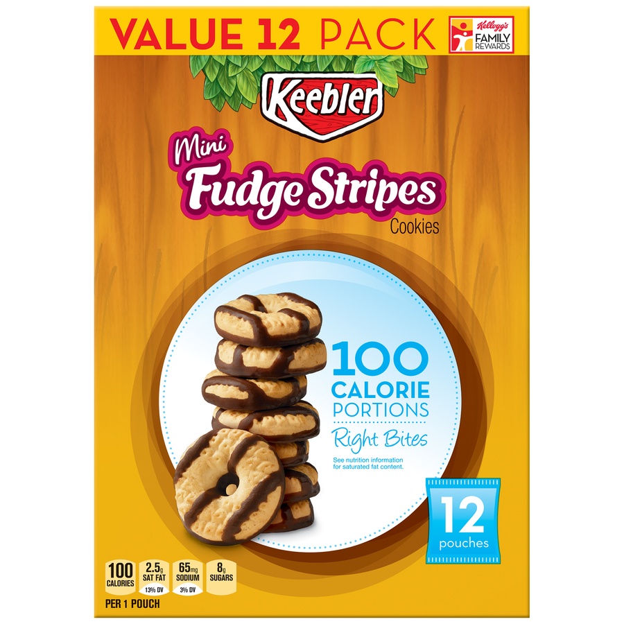slide 1 of 2, Keebler 100 Calorie Right Bites Fudge Stripes Mini Cookies, 12 ct; 0.74 oz