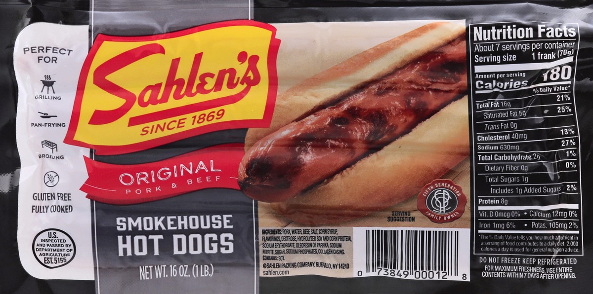 slide 13 of 13, Sahlen's Smokehouse Original Pork & Beef Hot Dogs 16 oz, 16 oz