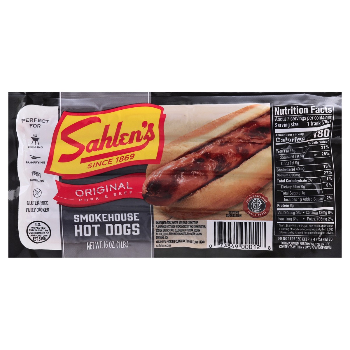 slide 6 of 13, Sahlen's Smokehouse Original Pork & Beef Hot Dogs 16 oz, 16 oz