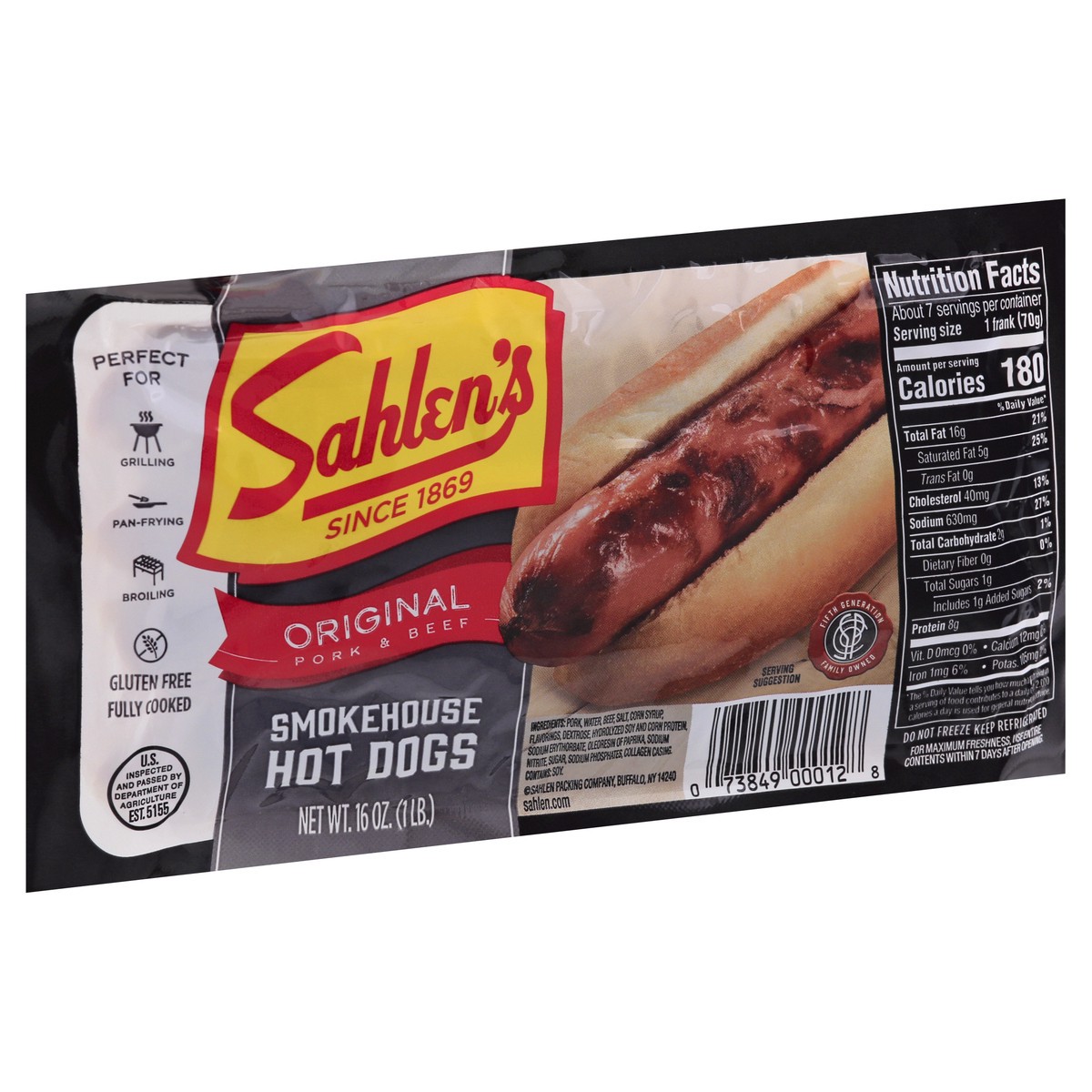 slide 7 of 13, Sahlen's Smokehouse Original Pork & Beef Hot Dogs 16 oz, 16 oz