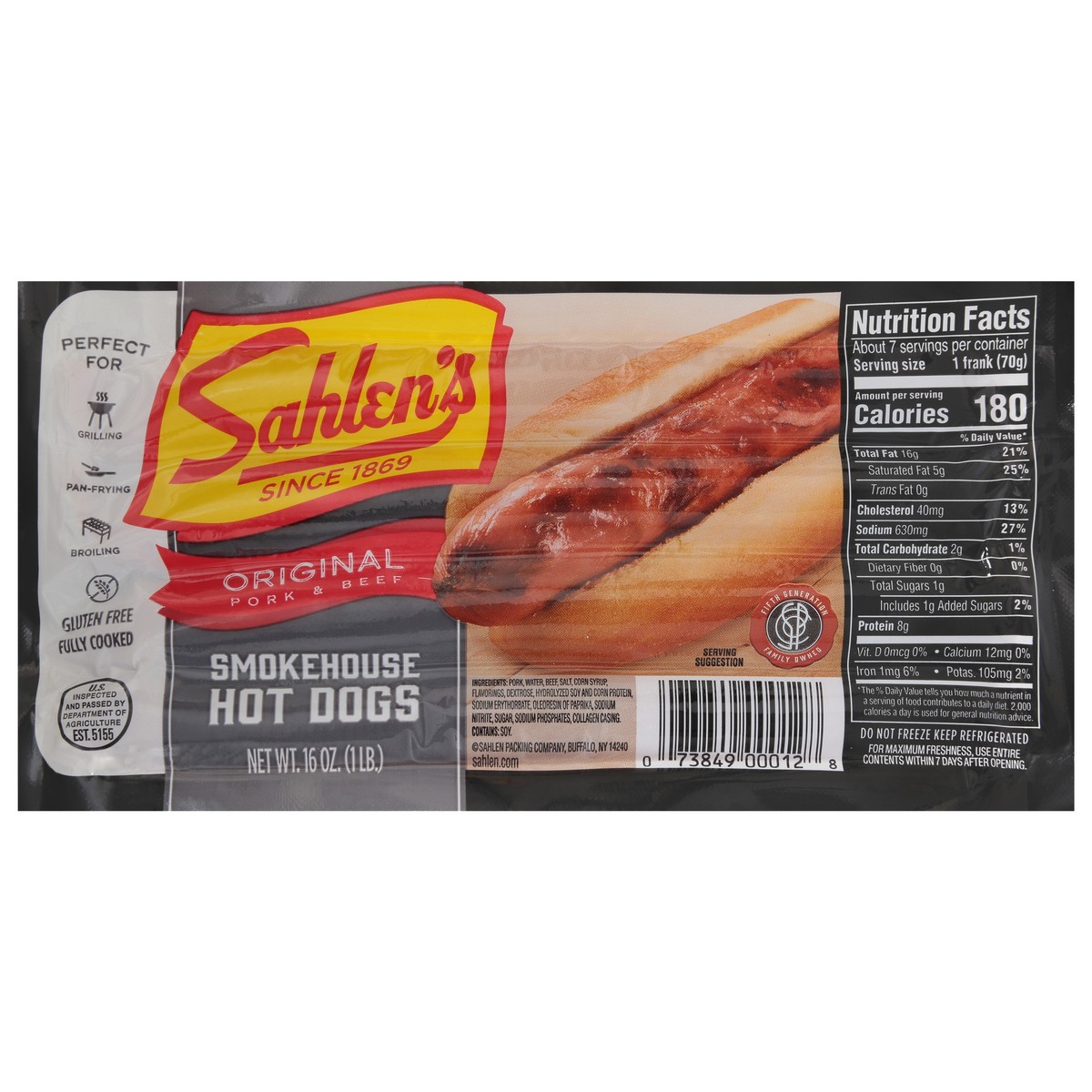 slide 1 of 13, Sahlen's Smokehouse Original Pork & Beef Hot Dogs 16 oz, 16 oz