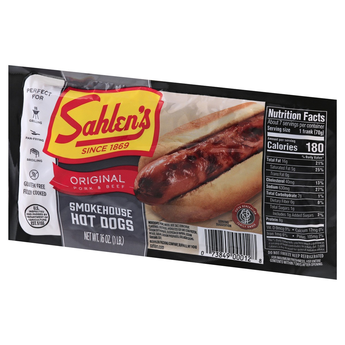 slide 8 of 13, Sahlen's Smokehouse Original Pork & Beef Hot Dogs 16 oz, 16 oz