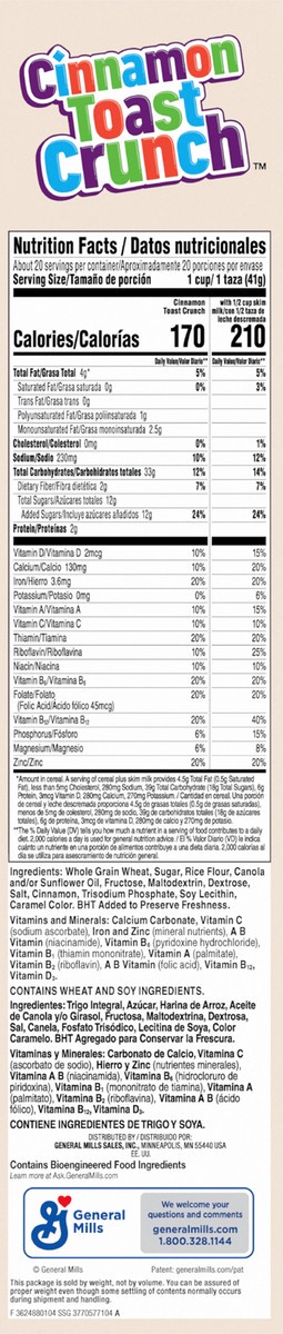 slide 8 of 9, Cinnamon Toast Crunch Whole Grain Breakfast Cereal, Mega Size, 29.1 oz, 29.1 oz