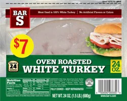 Bar S Natural Shaped Oven Roasted White Turkey - 24 oz