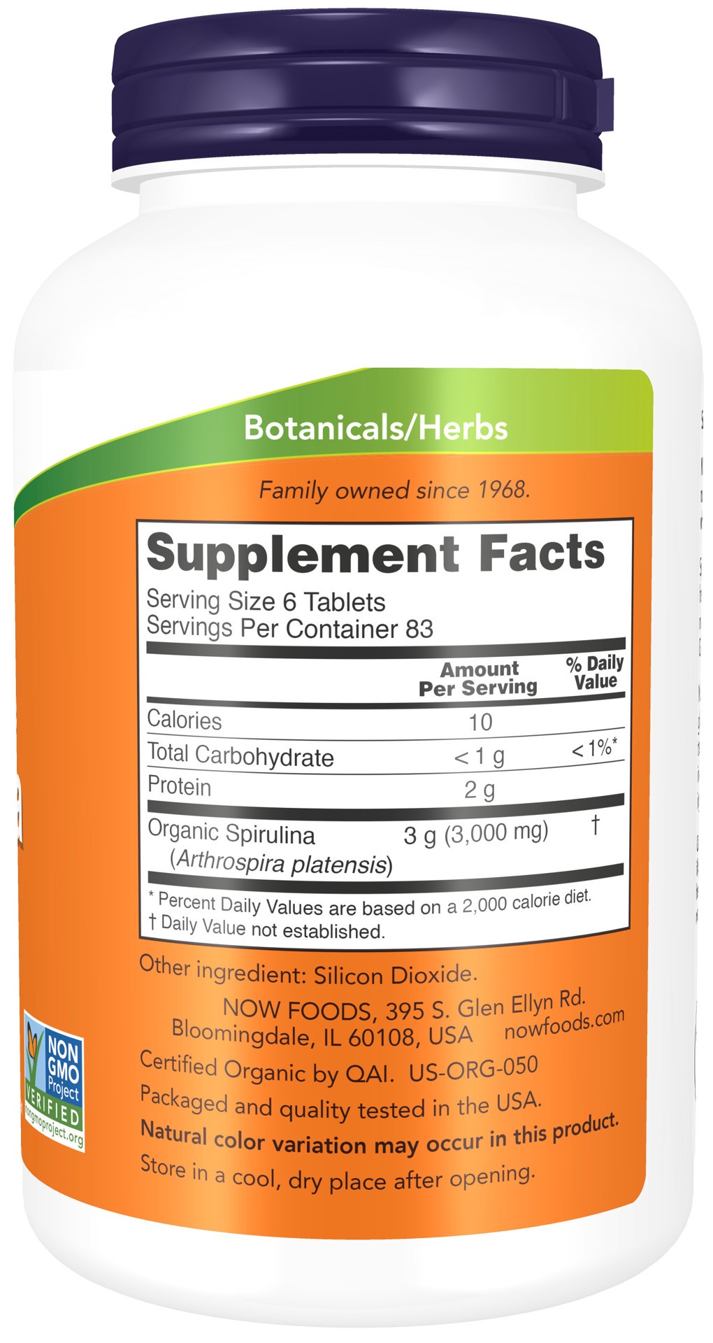 slide 2 of 4, NOW Spirulina 500 mg, Organic - 500 Tablets, 500 mg