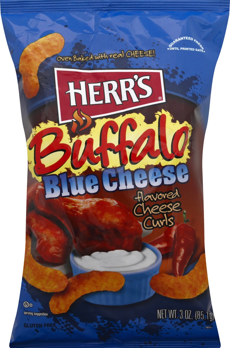 slide 7 of 8, Herr's Cheese Curls, Buffalo Blue Cheese, 3 oz