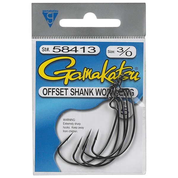 slide 1 of 1, Gamakatsu Offset Shank Worm EWG Hooks 58413, Size 3/0, 5 ct