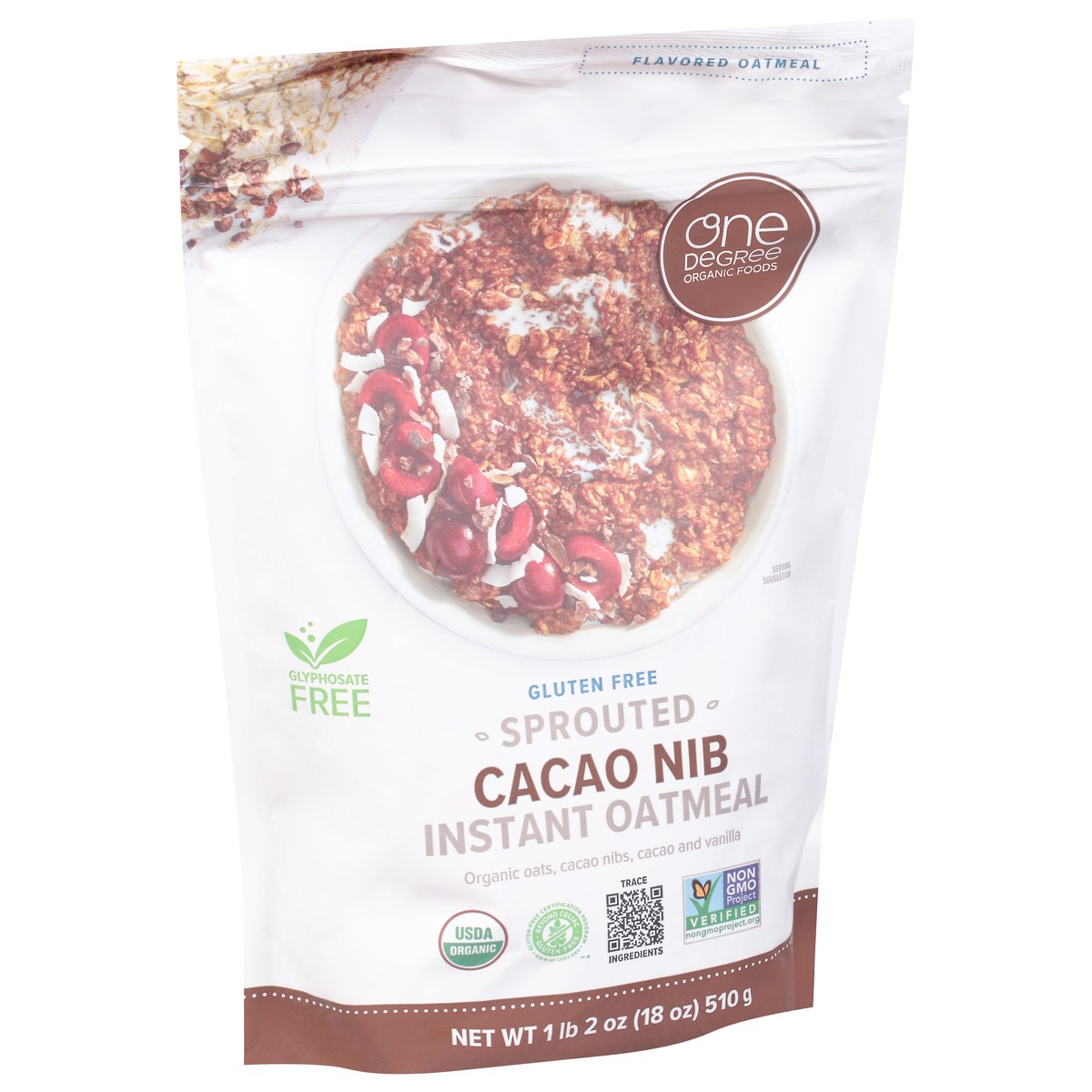 slide 7 of 12, One Degree Organic Foods, Sprouted Cacao Nib Instant Oatmeal, 18 oz
