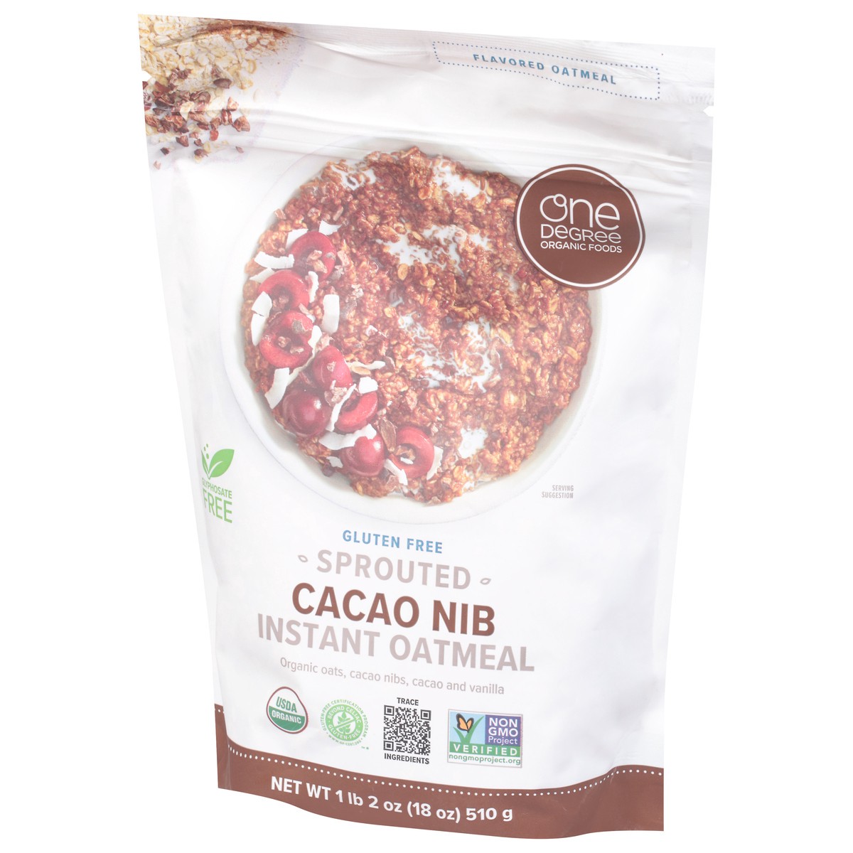 slide 12 of 12, One Degree Organic Foods, Sprouted Cacao Nib Instant Oatmeal, 18 oz