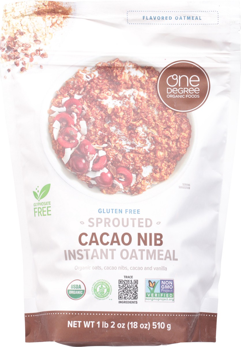slide 9 of 12, One Degree Organic Foods, Sprouted Cacao Nib Instant Oatmeal, 18 oz