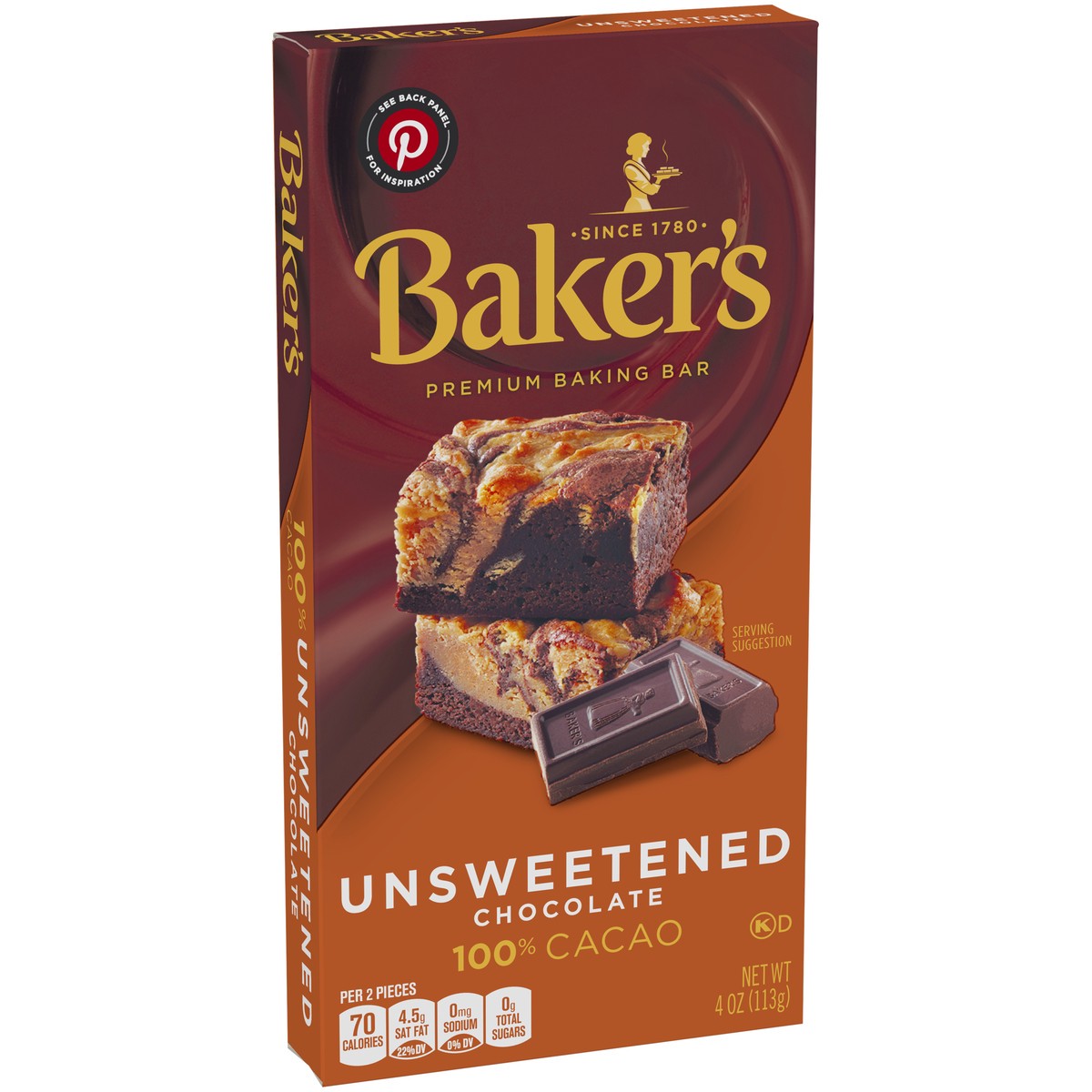 slide 2 of 9, Baker's Unsweetened Chocolate Premium Baking Bar with 100 % Cacao, 4 oz Box, 4 oz