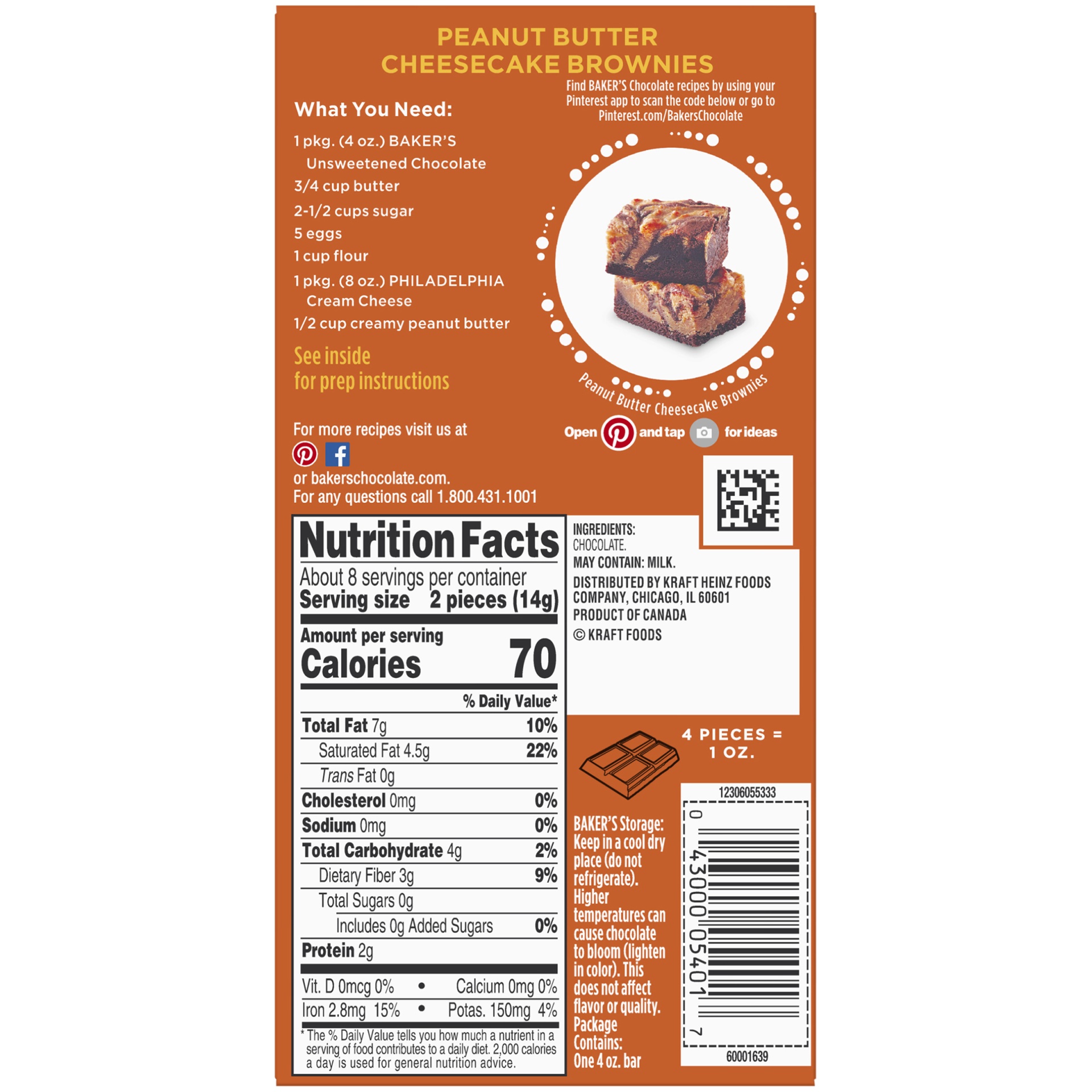 slide 4 of 6, Baker's Unsweetened Chocolate Premium Baking Bar with 100 % Cacao, 4 oz