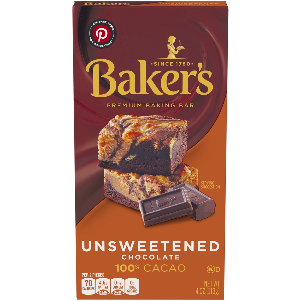 slide 1 of 9, Baker's Unsweetened Chocolate Premium Baking Bar with 100 % Cacao, 4 oz Box, 4 oz
