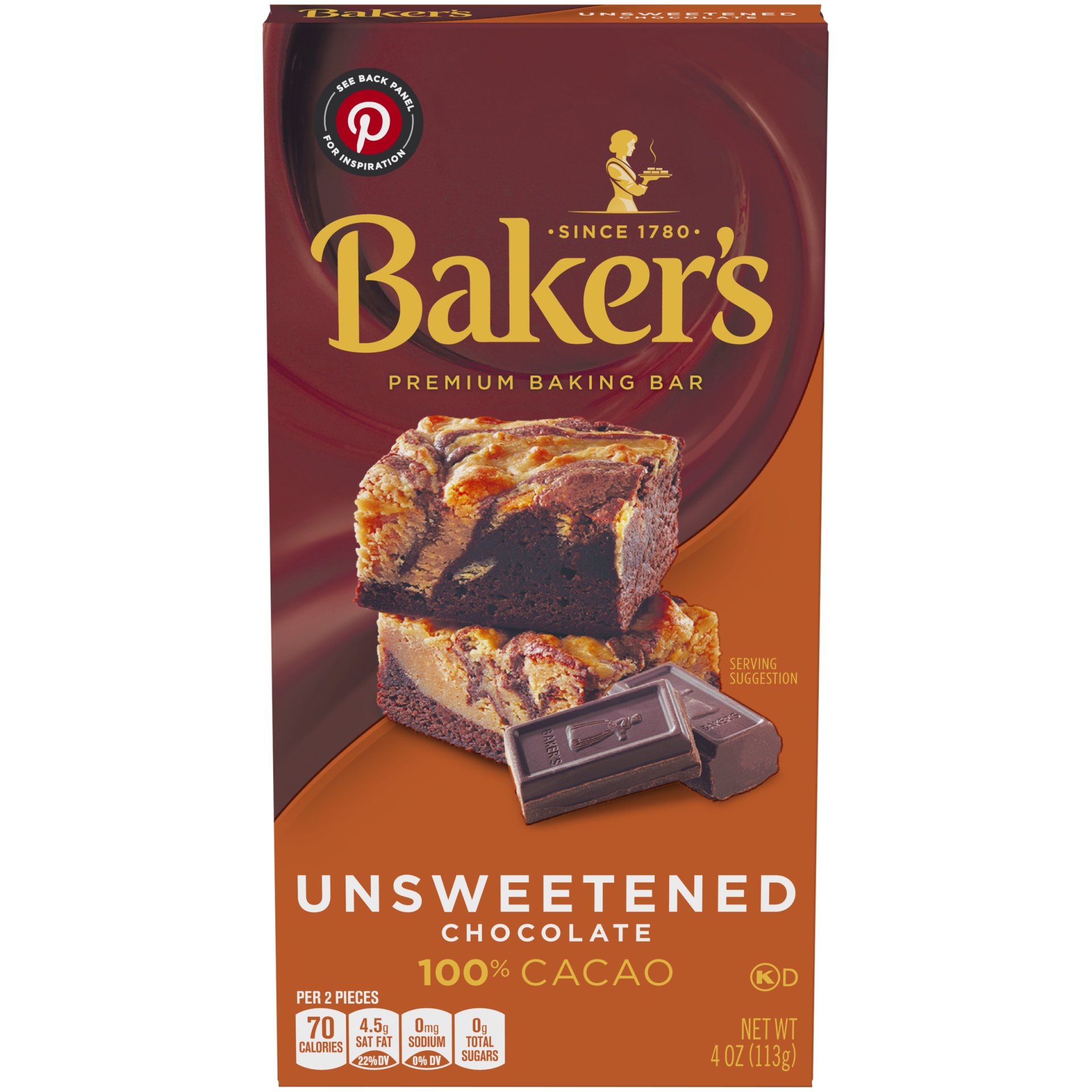 slide 1 of 6, Baker's Unsweetened Chocolate Premium Baking Bar with 100 % Cacao, 4 oz