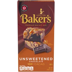 Baker's Unsweetened Chocolate Premium Baking Bar with 100 % Cacao