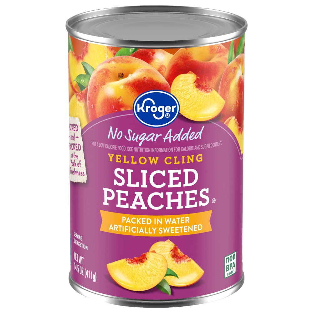 slide 2 of 3, Kroger Yellow Cling Sliced Peaches No Sugar Added, 14.5 oz