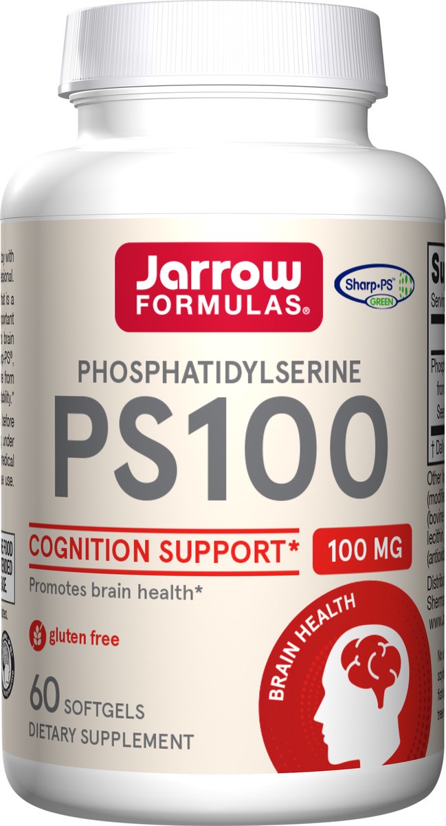 slide 2 of 4, Jarrow Formulas PS 100 - 60 Softgels - 100 mg Phosphatidylserine (PS) - Cognition Support - Dietary Supplement Promotes Brain Health - Soy Free - Up to 60 Servings, 60 ct