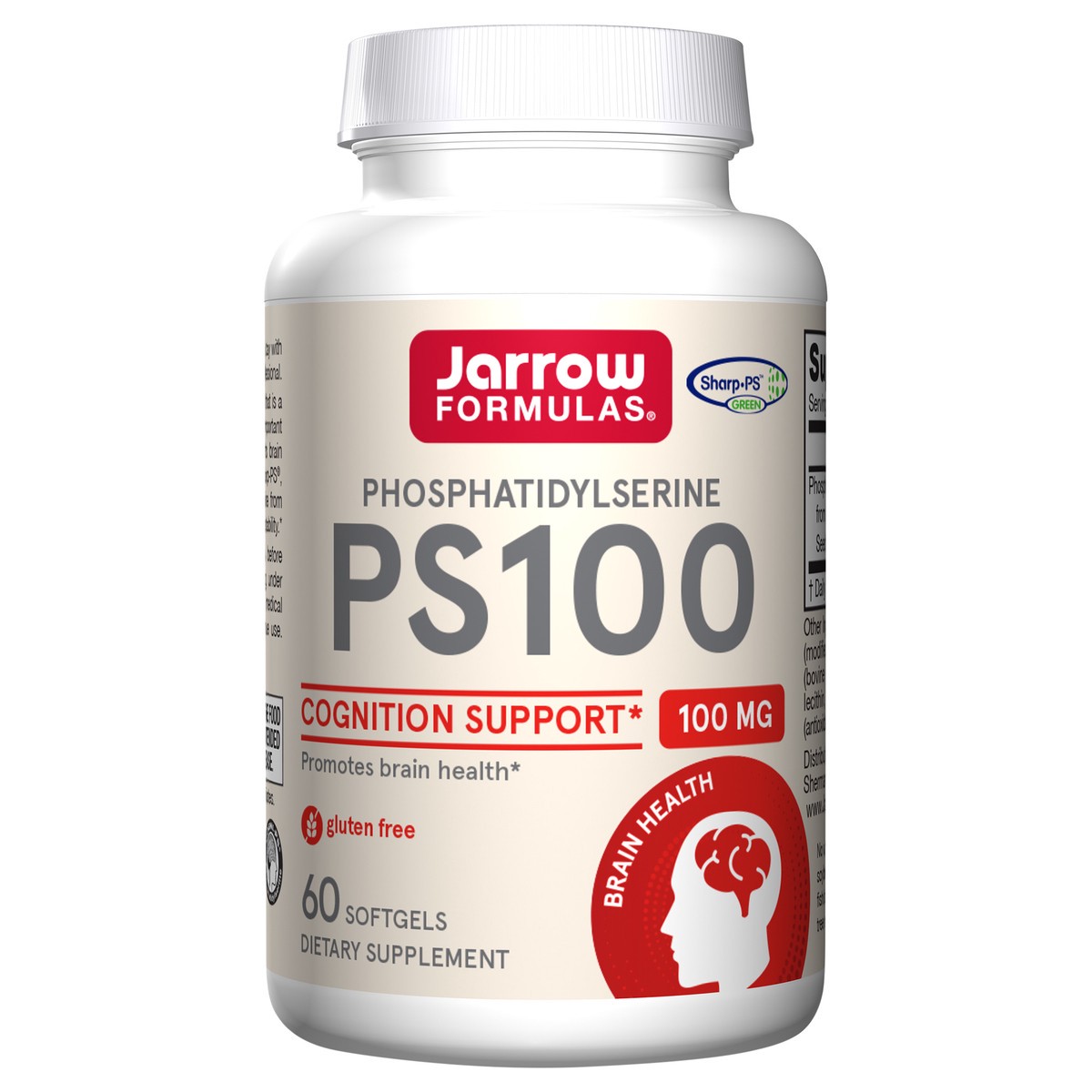 slide 1 of 4, Jarrow Formulas PS 100 - 60 Softgels - 100 mg Phosphatidylserine (PS) - Cognition Support - Dietary Supplement Promotes Brain Health - Soy Free - Up to 60 Servings, 60 ct