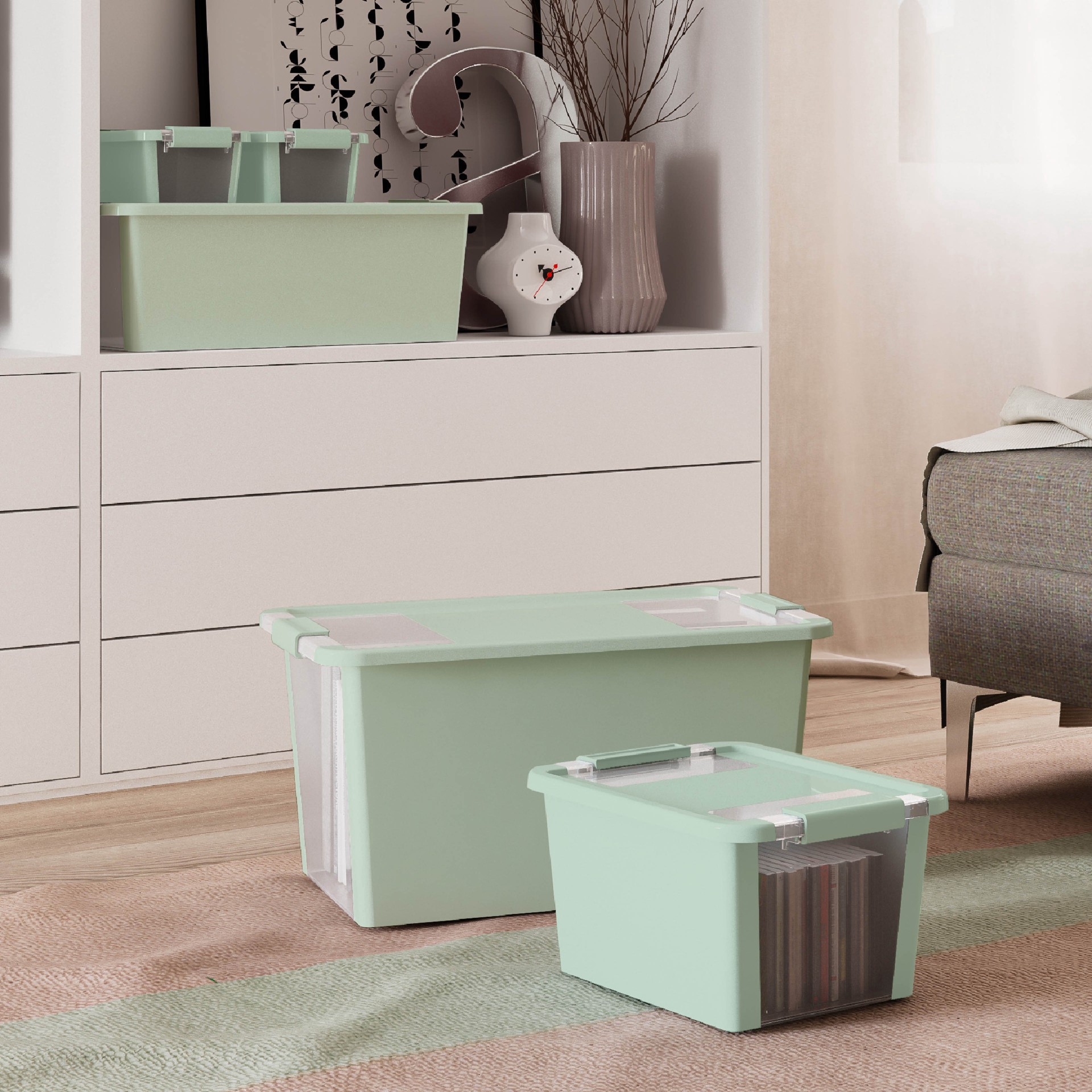 slide 3 of 5, Curver Versa Plastic Hinged Lid Storage Box, 7 in x 14 in x 10 in