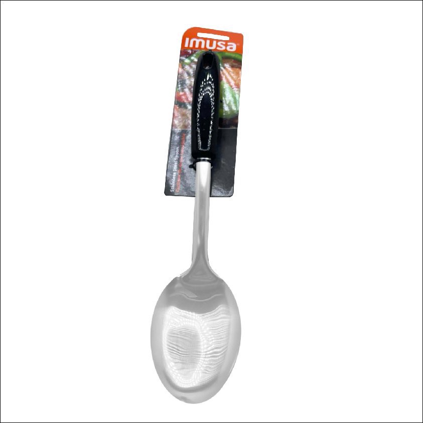 slide 1 of 1, IMUSA S/S Solid Spoon W/Blk Hndl, 1 ct