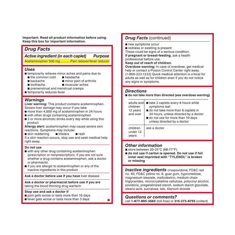 slide 3 of 8, Tylenol Extra Strength Easy to Swallow Caplets With Gentleglide Coating Technology, 500 mg, 200 Count, 225 ct