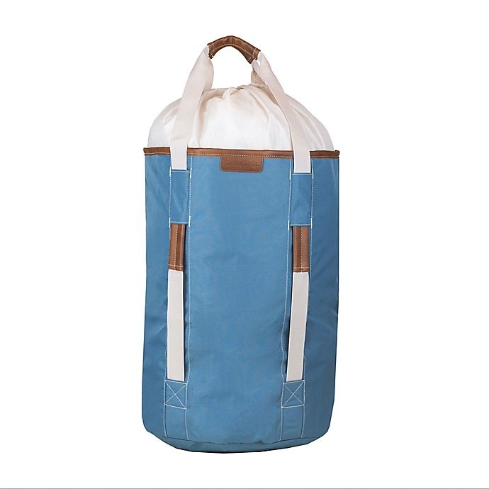 slide 1 of 5, CleverMade Drawstring Duffel Laundry Bag - Blue, 1 ct