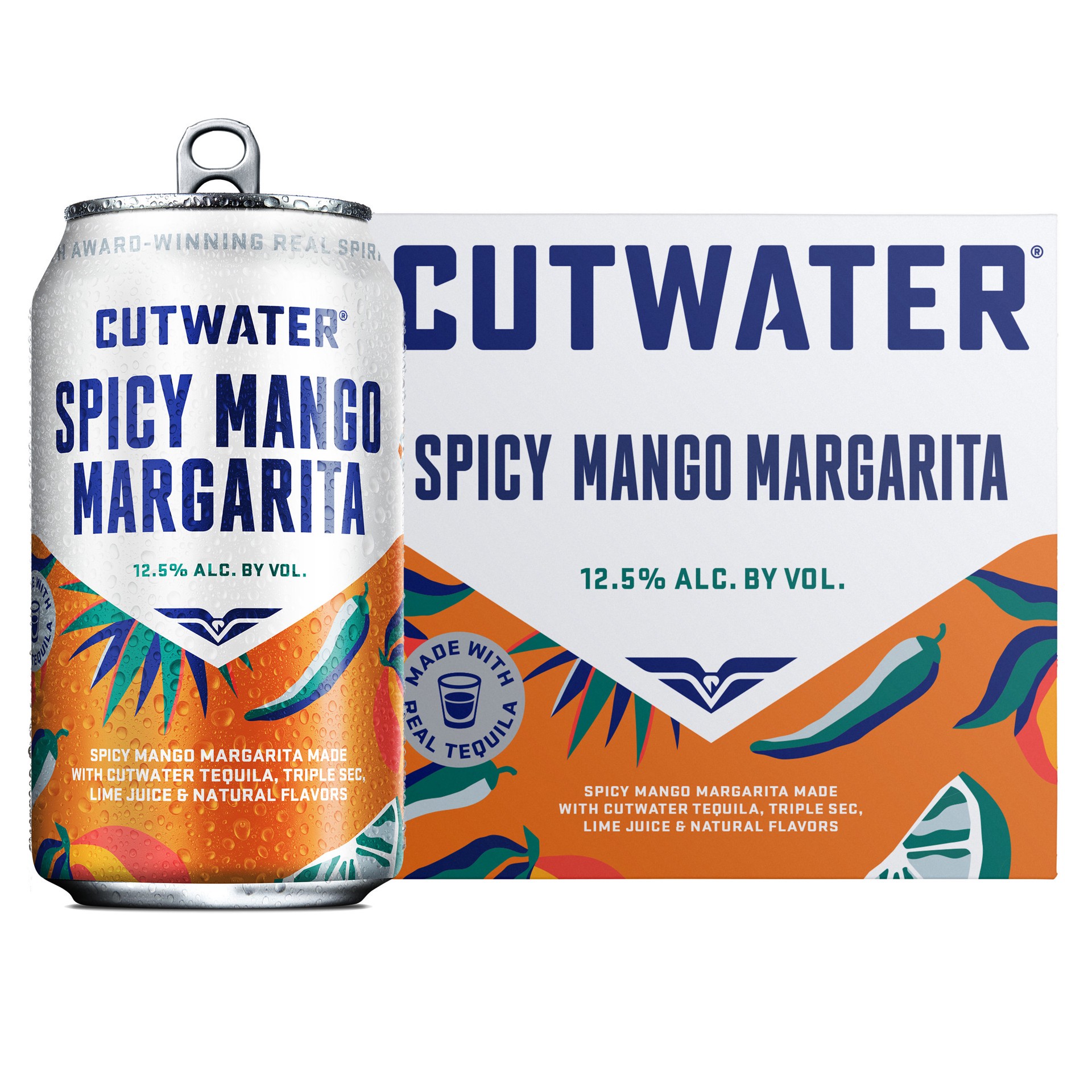 slide 4 of 8, Cutwater Spirits Tequila Spicy Mango Margarita 4 Pack 12 fl oz Cans, 48 fl oz