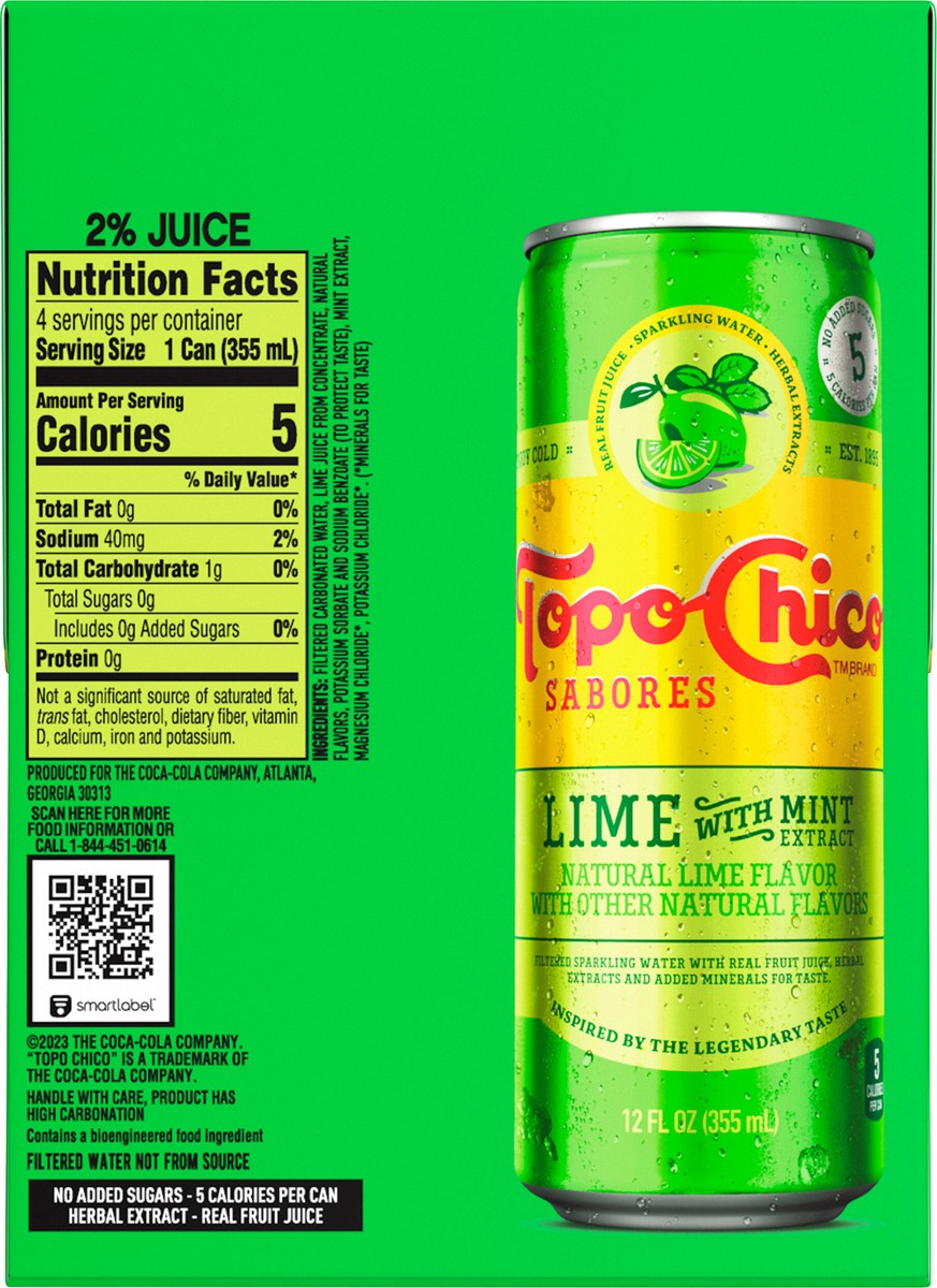 slide 9 of 12, Topo Chico Sabores Lime With Mint Extract Cans, 12 fl oz, 4 Pack, 4 ct