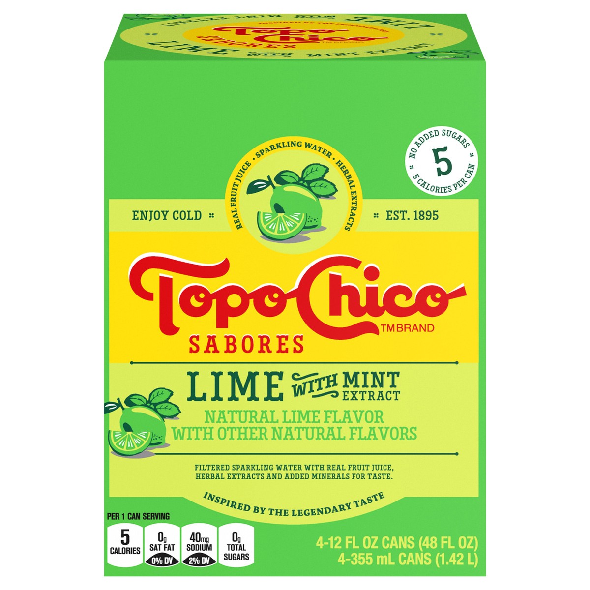 slide 1 of 12, Topo Chico Sabores Lime With Mint Extract Cans, 12 fl oz, 4 Pack, 4 ct