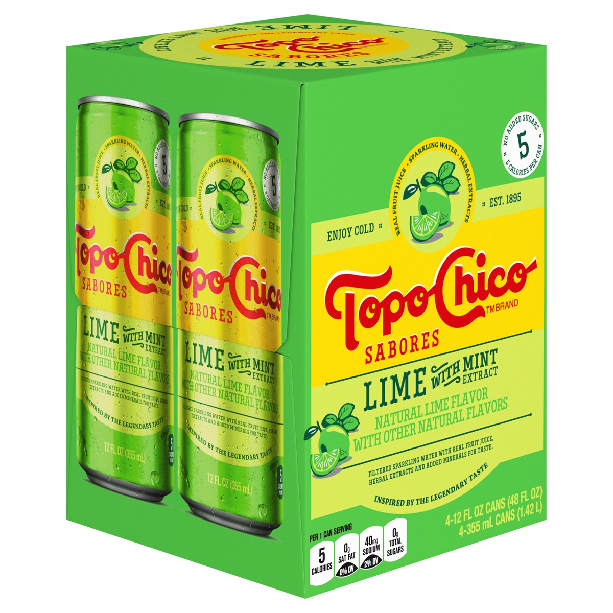 slide 2 of 12, Topo Chico Sabores Lime With Mint Extract Cans, 12 fl oz, 4 Pack, 4 ct