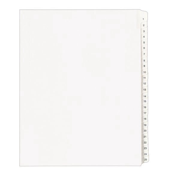 slide 1 of 6, Avery® Allstate®-Style Collated Legal Exhibit Dividers, 8 1/2"" x 11"", White Dividers/White Tabs, 1-25, Pack Of 25 Tabs, 25 ct