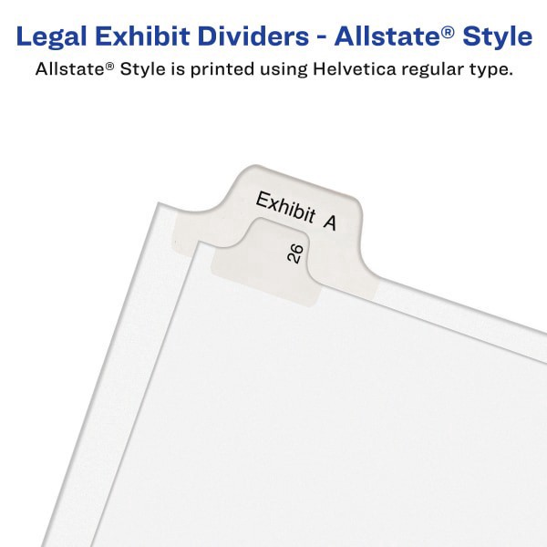 slide 3 of 6, Avery® Allstate®-Style Collated Legal Exhibit Dividers, 8 1/2"" x 11"", White Dividers/White Tabs, 1-25, Pack Of 25 Tabs, 25 ct