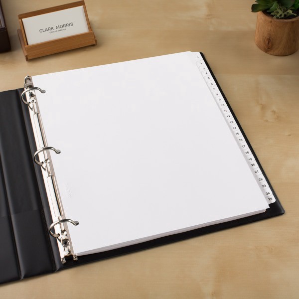 slide 6 of 6, Avery® Allstate®-Style Collated Legal Exhibit Dividers, 8 1/2"" x 11"", White Dividers/White Tabs, 1-25, Pack Of 25 Tabs, 25 ct