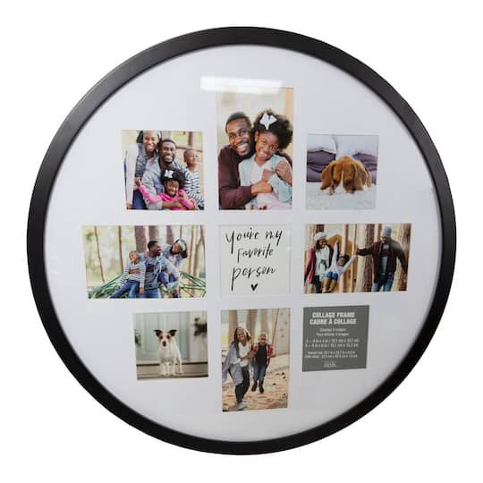 slide 1 of 4, 9 Opening 20.7" X 20.7" Black Round Collage Frame With Mat By Studio Decor, 20.7 in x 20.7 in