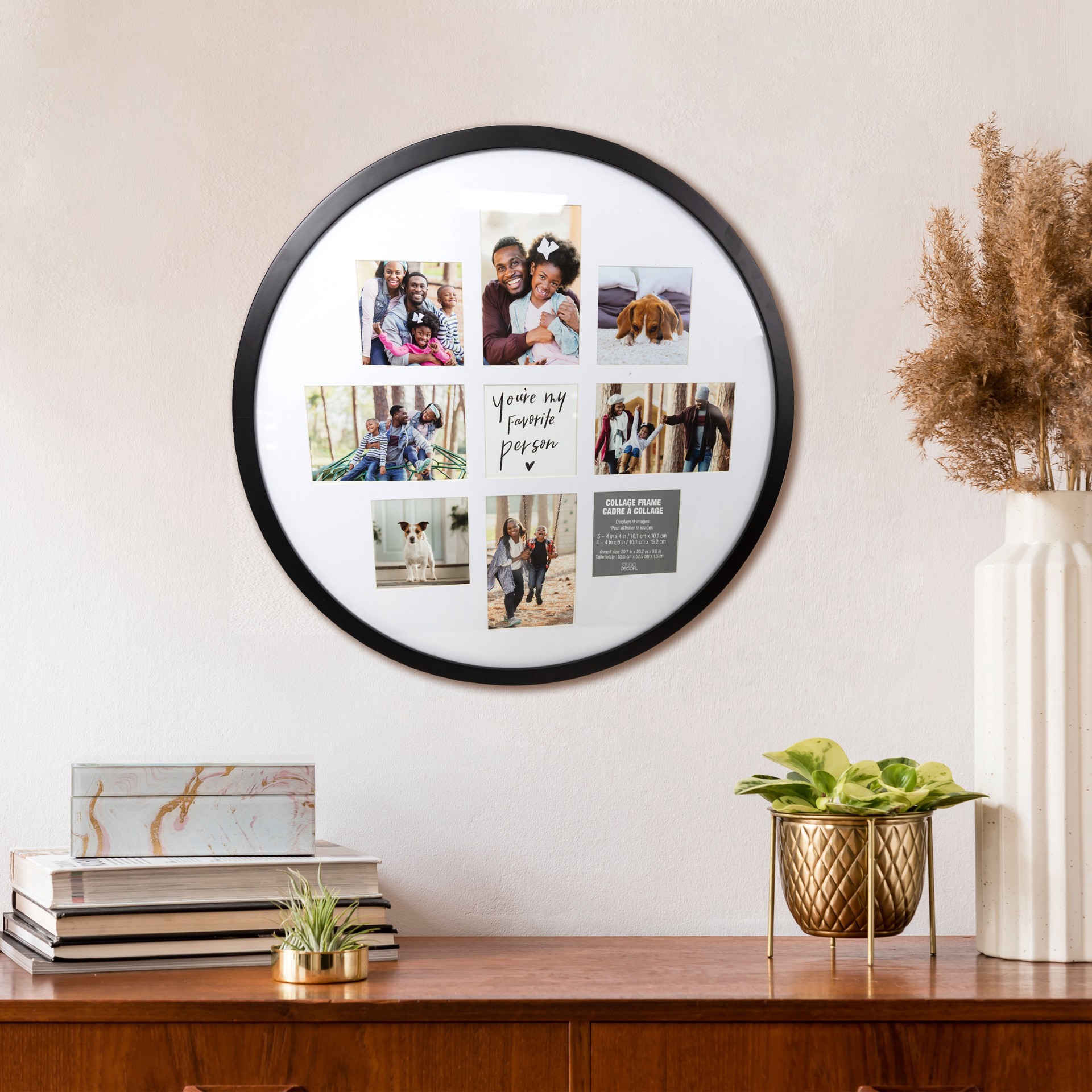 slide 2 of 4, 9 Opening 20.7" X 20.7" Black Round Collage Frame With Mat By Studio Decor, 20.7 in x 20.7 in