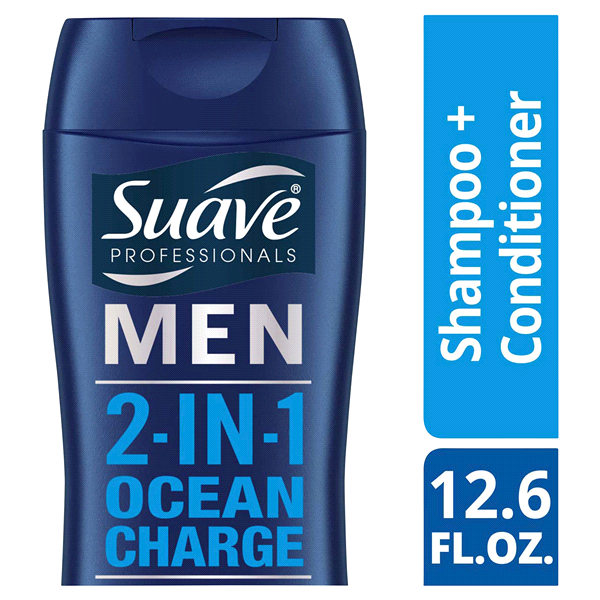 slide 1 of 1, Suave Shampoo/Conditioner, 2-In-1 Ocean Charge, Men, 12.6 oz