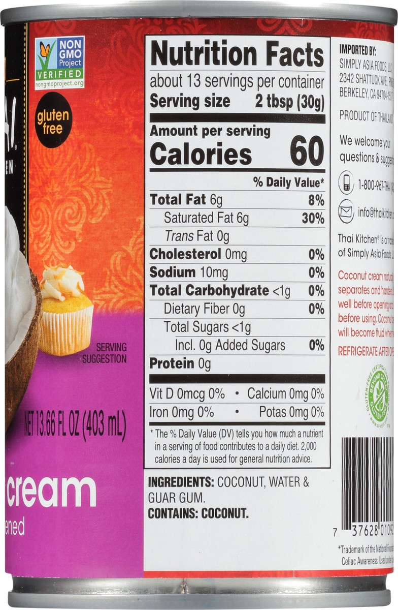 slide 7 of 7, Thai Kitchen Gluten Free Unsweetened Coconut Cream, 13.66 fl oz, 13.66 fl oz