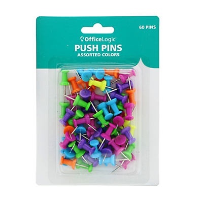 slide 1 of 1, Office Logic Push Pins - Multicolored, 60 ct