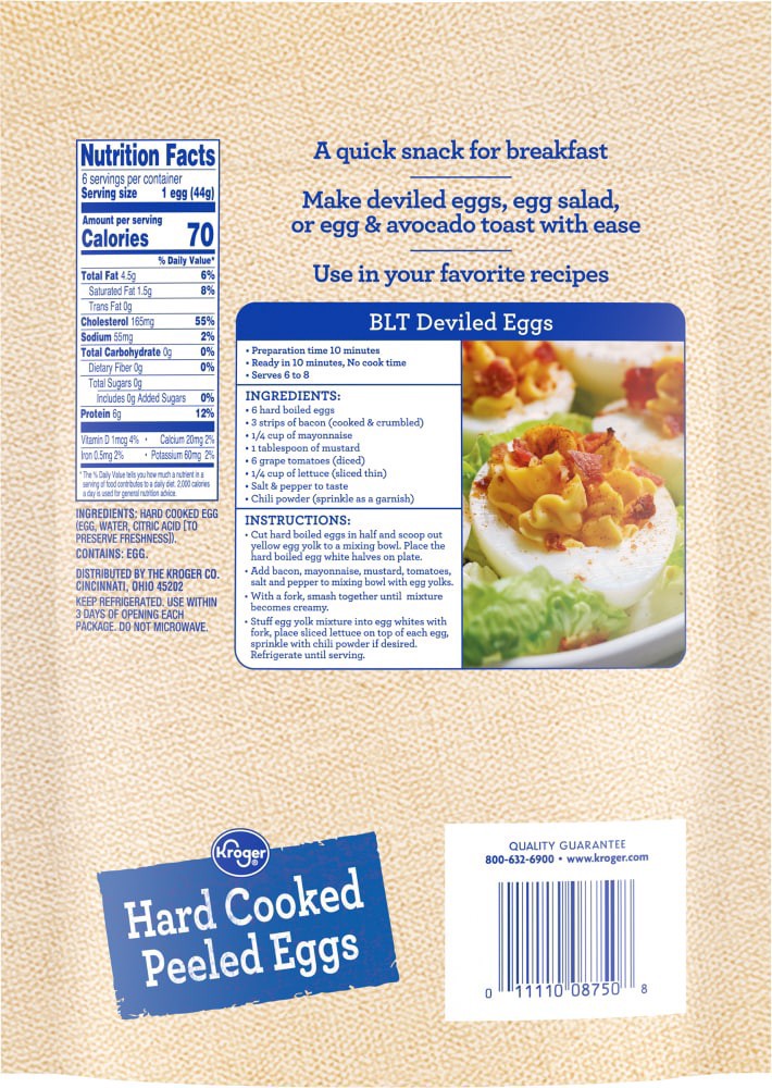 slide 2 of 3, Kroger Hard Cooked Peeled Eggs 6 Count, 6 ct