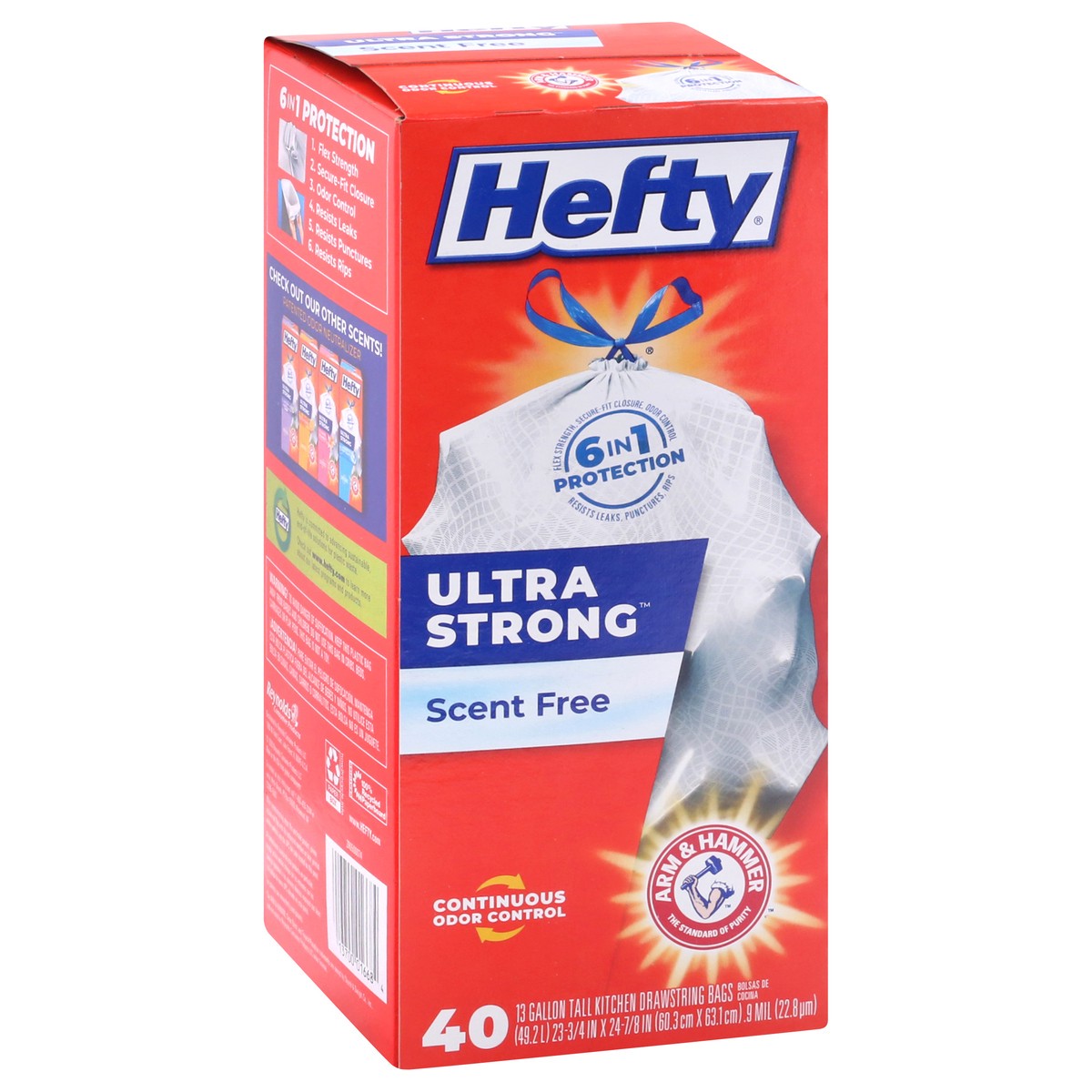 slide 5 of 9, Hefty Ultra Strong 13 Gallon Drawstring Scent Free Tall Kitchen Bags 40 ea, 40 ct