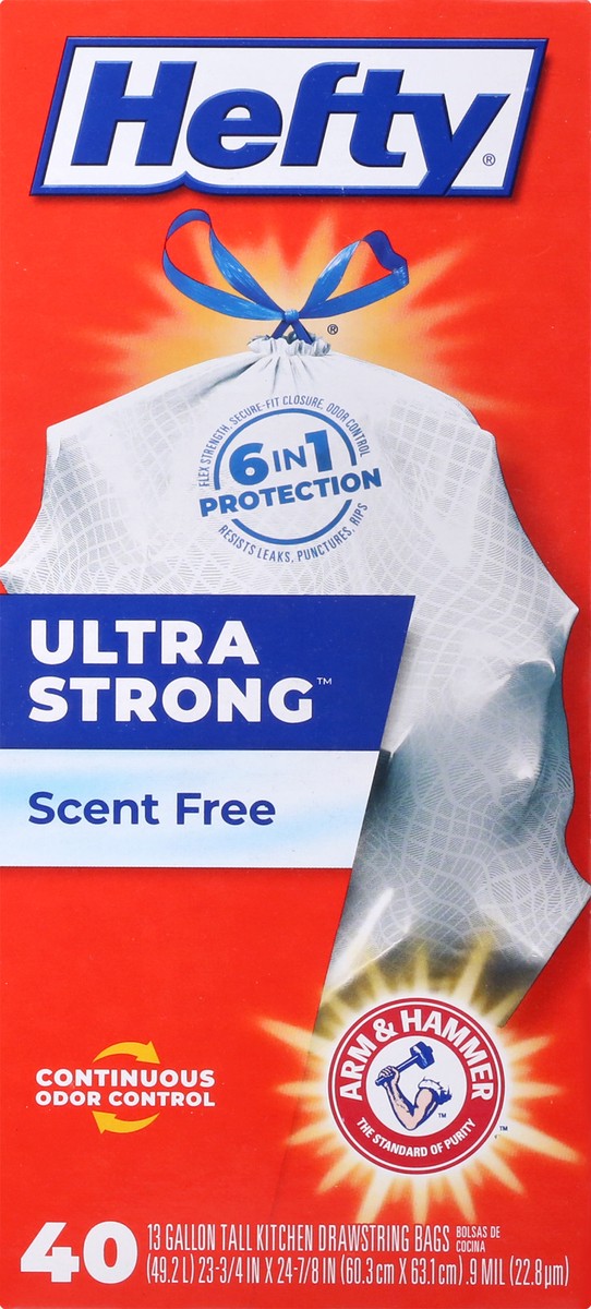 slide 1 of 9, Hefty Ultra Strong 13 Gallon Drawstring Scent Free Tall Kitchen Bags 40 ea, 40 ct